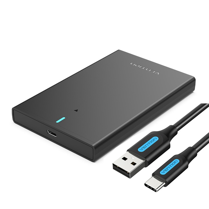 Калъф за външен хард диск 2.5 инча HDD/SSD, VENTION, USB-C, 6Gbps, Черен