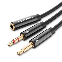 Adaptor Audio VENTION 2-in-1, Cablu 3.5mm TRS la Dual TRS, Conectori Aurii, Compatibil PC, Laptop, Casti, Pentru Gaming si Muzica, Negru, 60cm