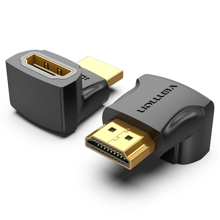HDMI мъжки към HDMI женски видео адаптер, VENTION, 2 комплекта, прав ъгъл, 4K, черен