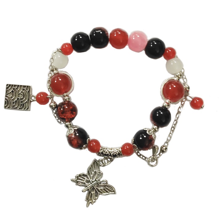 Дамска гривна HEyilin, стъкло, минималистичен дизайн, червен