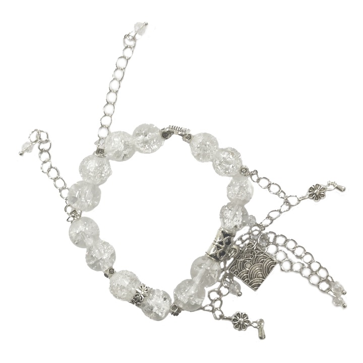 Дамска гривна HEyilin, бели цветя, стъкло, минималистичен дизайн, прозрачна
