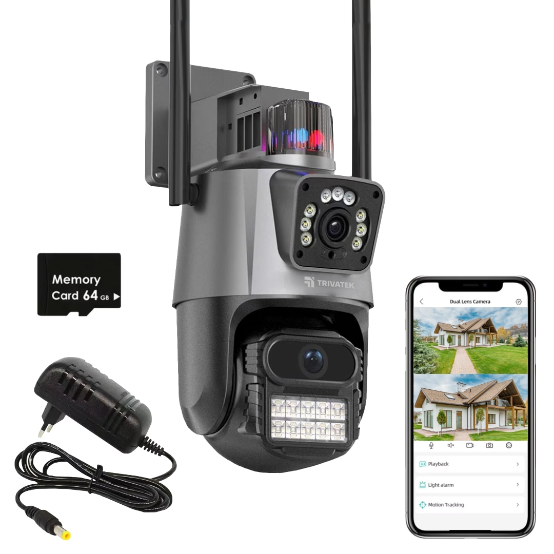 Camera Dubla Camera de Supraveghere Dubla WIFI TRIVATEK™ Q11, 8MP, Exterior/Interior ...