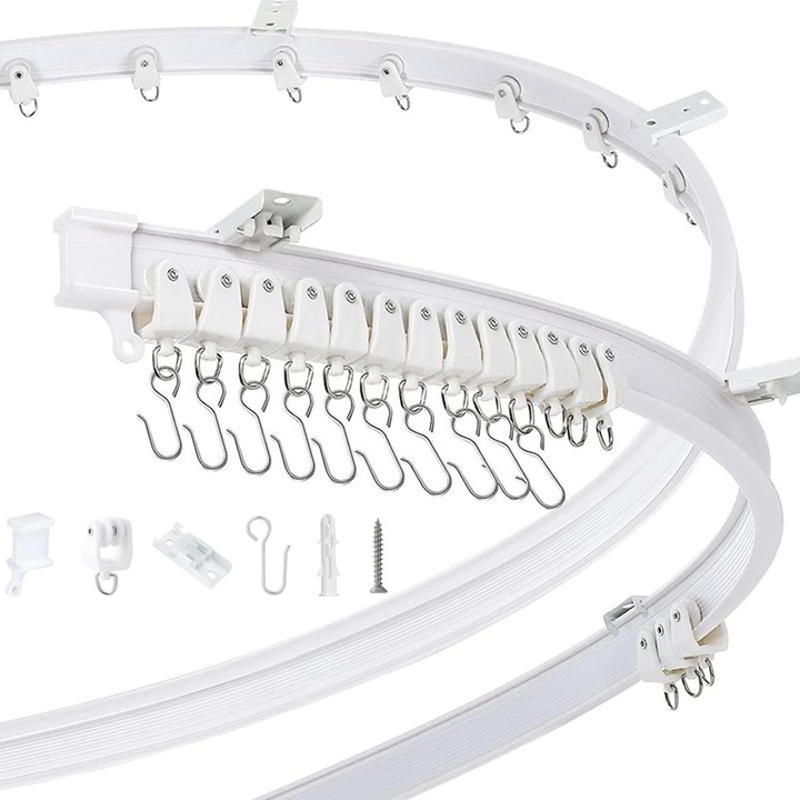 Set Sina Flexibila Perdea, Hggzeg, Montare pe tavan, Cu carlige de prindere, suruburi, Usor de instalat, Rezistent la uzura, Pentru camera de zi, dus, dormitoare, PVC/Metal, 3M, Alb