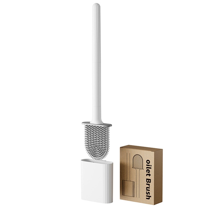 Четка за тоалетна, Axroad Mall, Дизайн за стенен монтаж, С дълга неплъзгаща се дръжка и държач, Модерен външен вид, Не е необходимо пробиване, Лесна за почистване и съхранение, TPR/PP, Бяла