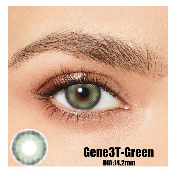 Цветни контактни лещи, Gene3T Green 365 Wears, Козметика, Без диоптър