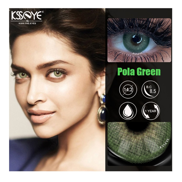 Цветни контактни лещи, POLA GREEN 365 Wear, Козметика, Без диоптри