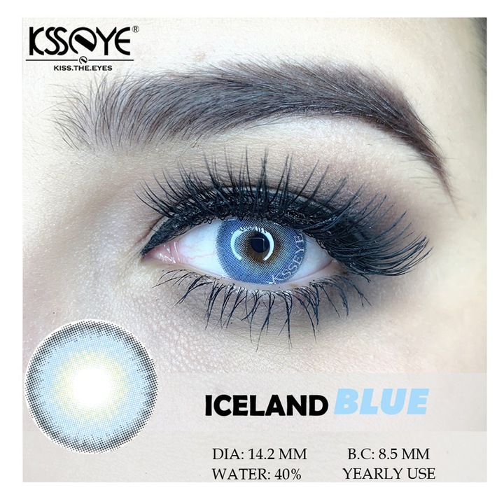 Цветни контактни лещи, Iceland Blue 365 Wear, Козметика, Без диоптри