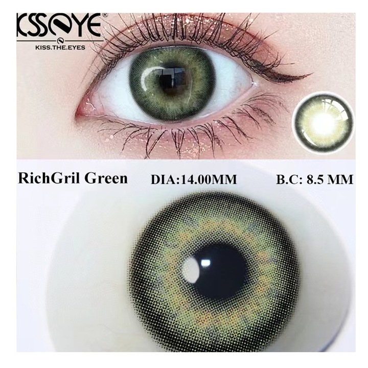 Цветни контактни лещи, Richgirl Green 365 Wear, Козметика, Без диоптър