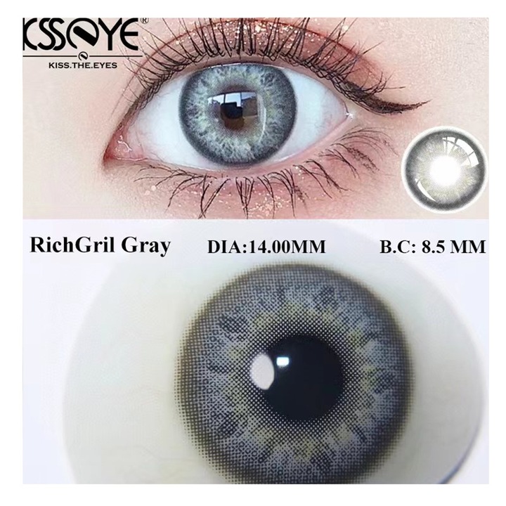 Цветни контактни лещи, Richgirl Grey 365 Wears, Козметика, Без диоптър