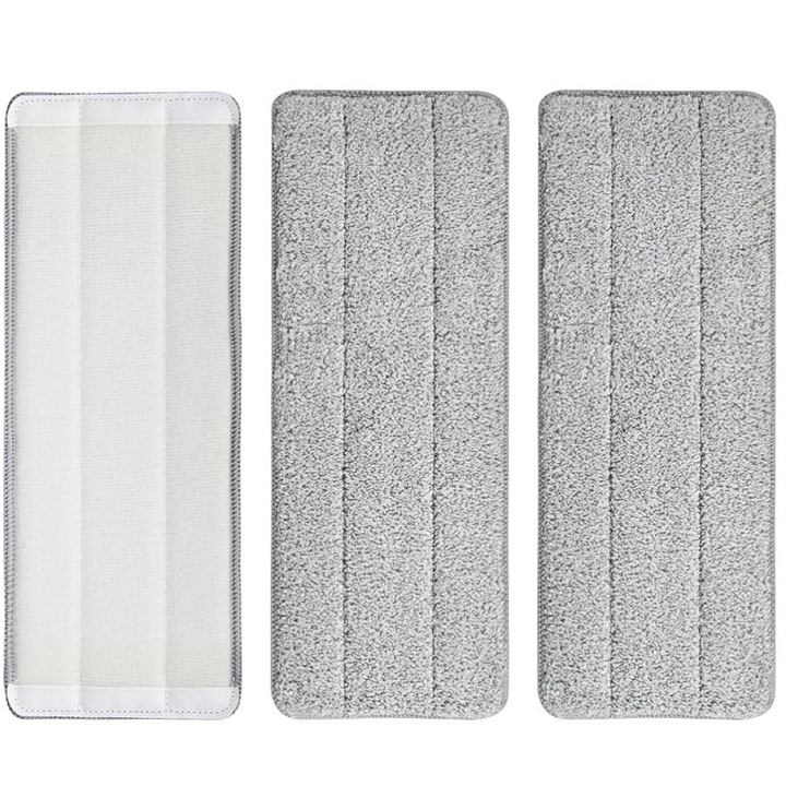 Комплект от 3 пълнителя за моп, Hggzeg, двустранен, лесен за инсталиране и използване, силно абсорбиращ, за многократна употреба, за твърда дървесина, камък, плочки, микрофибър, 33x12 см, светло сив