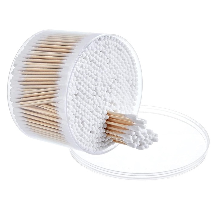 Set Betisoare igienice, SINBINTA, Cu cutie de depozitare, 100% bumbac, Biodegradabil, Pentru machiaj, ingrijirea bebelusilor si a animalelor de companie, prim ajutor, curatenie in gospodarie, 500 Bucati, Alb