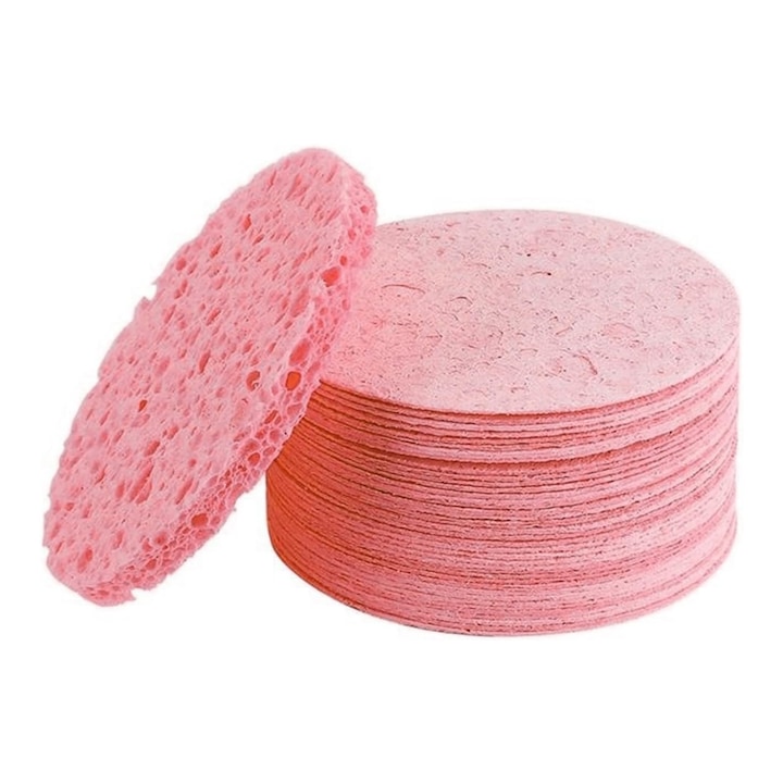 Set 20 bureti demachianti reutilizabili, SINBINTA, Depozitare si calatorie usoara, Potrivit pentru curatarea zilnica profunda a porilor, exfoliere si demachiere, 6cm, Roz