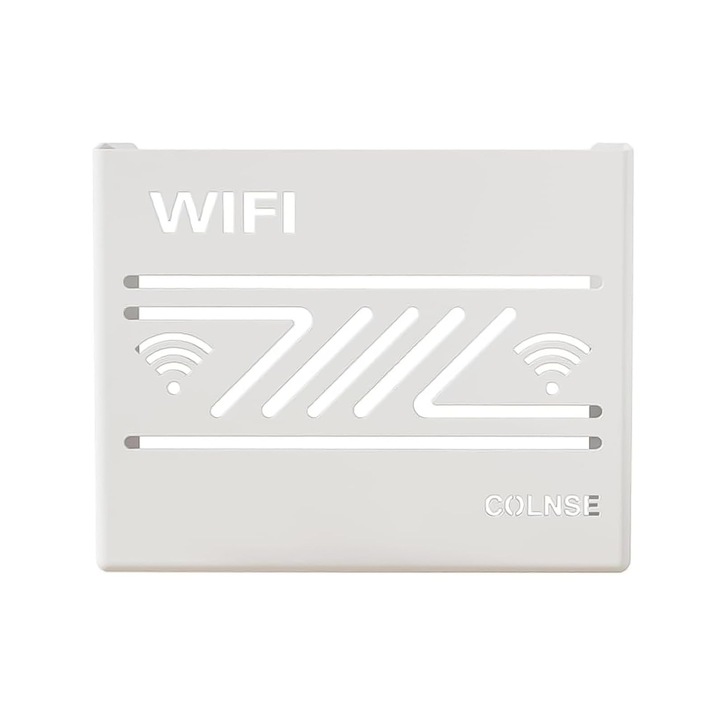 Поддържащ рафт за безжичен рутер, SINBINTA, Устойчив на прах и мръсотия, Функция за разсейване на топлината, Възможност за стенен монтаж, Лесен за инсталиране и използване, За маскиране на проводници и WI-FI оборудване, ABS, 29x23 см, Бял