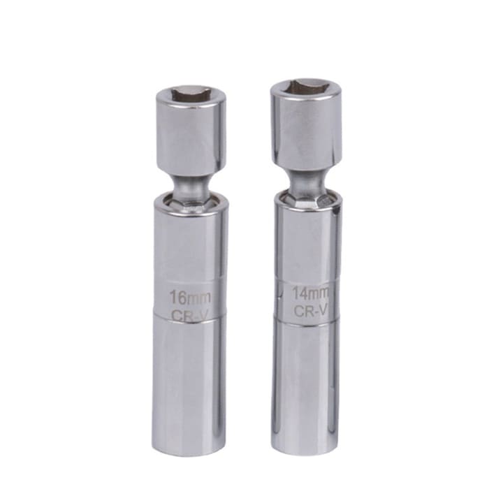 Set 2 Cheie tubulara lunga pentru bujii, SINBINTA, Rotiti la 360 de grade, Rezistenta de lunga durat, Usor de utilizat si de transportat, Facil de operat, Otel, 16 MM si 14 MM, Argintiu
