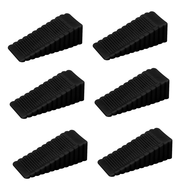 Комплект от 6 подреждащи се гумени ограничителя за врати, SIBINTA, дизайн против приплъзване, регулируем, дълготрайна здравина, удобна употреба, за офиси, домове, магазини, хотели, ABS, 40x93x28 мм, черен