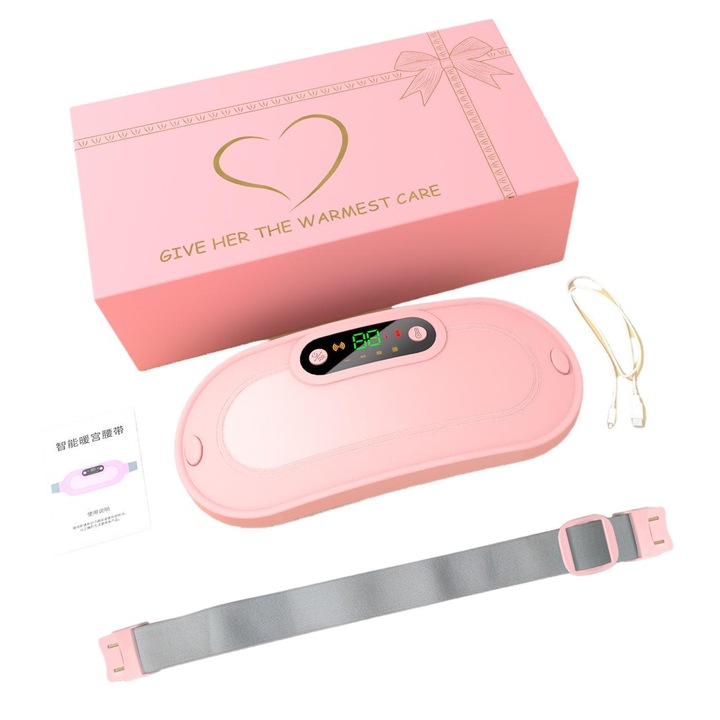 Нагреваем колан за коремен масаж, Fantasy, 3 степени на нагряване, 4 програми за вибрационен масаж, розов, против менструални болки, размери 18.5x8.5x2.5cm