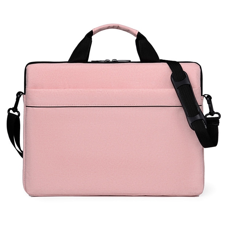 Geanta laptop, NAXSIR, 1 Geanta principala de depozitare, 1 Buzunar frontal, Curea de umar reglabila si detasabila, Atasabila valiza, Rezistenta la socuri, 15.6 inch, 41 x 30 x 3cm, Roz deschis