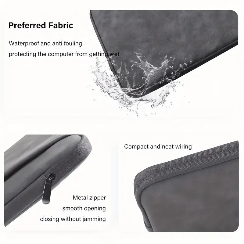 Husa laptop, NAXSIR, impermeabila, rezistent la zgarieturi, rezistenta la socuri, cu fermoar, piele PU, 14.1-15.4 inch, 39 x 27.5 x 3cm, gri inchis