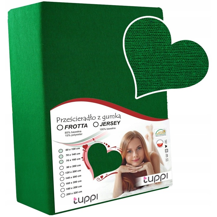 Cearsaf 120x60 pentru patut, Tuppi, Jersey, cu banda elastica 100% bumbac, verde inchis