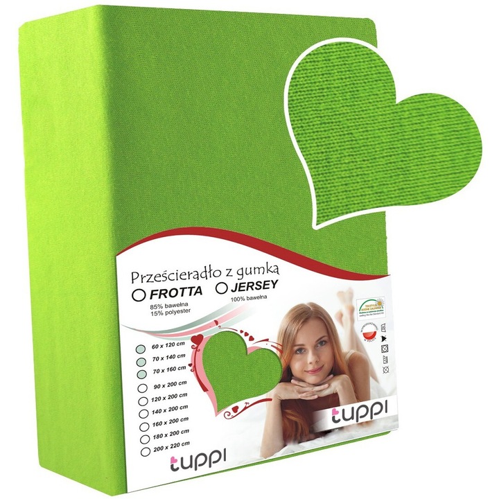 Cearsaf 120x60 pentru patut, Tuppi, Jersey, cu banda elastica 100% bumbac, Verde