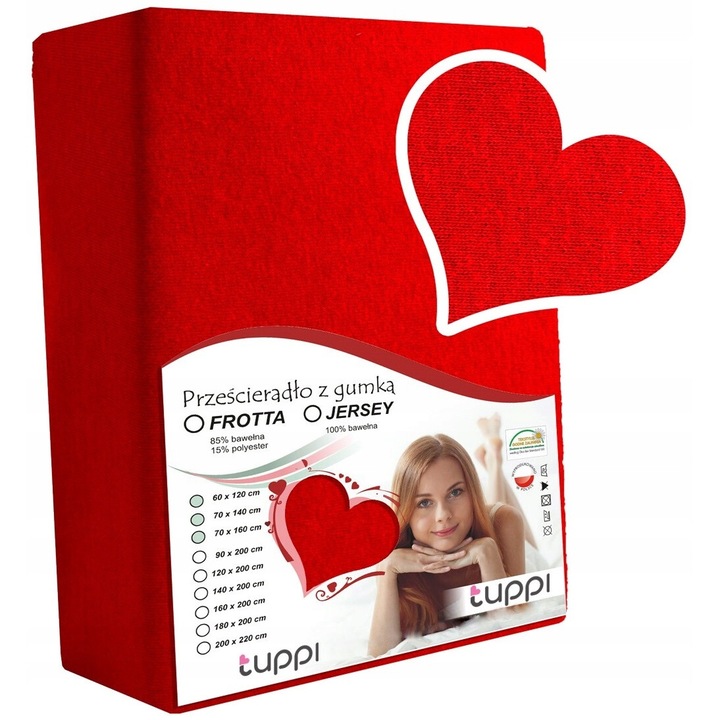 Cearsaf 120x60 pentru patut, Tuppi, Jersey, cu banda elastica 100% bumbac, Rosu