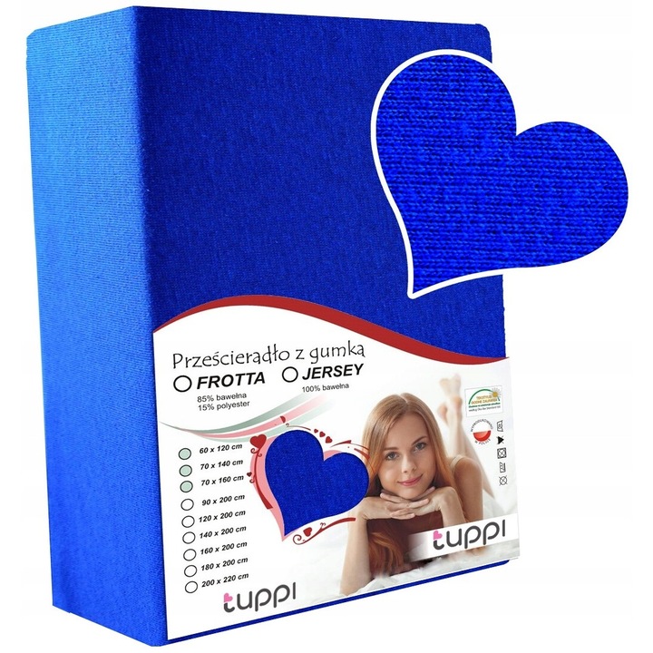 Cearsaf 120x60 pentru patut, Tuppi, Jersey, cu banda elastica 100% bumbac, Albastru Royal