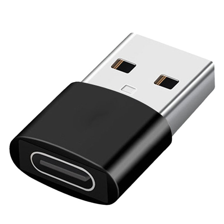 Adaptor USB-A la USB-C, BestPlaza, transfer date, incarcare rapida, aluminiu, negru