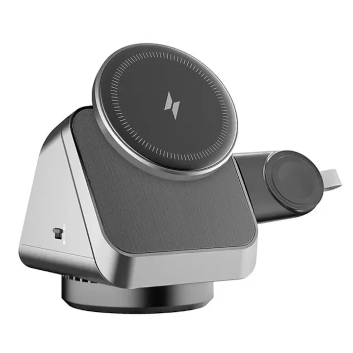 Juvion 3 az 1-ben vezeték nélküli töltő, 360°-ban forgatható, fekete, iPhone és iWatch számára