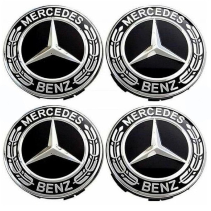 Set 4 capacele roti 75mm pentru jante Mercedes-Benz Negre