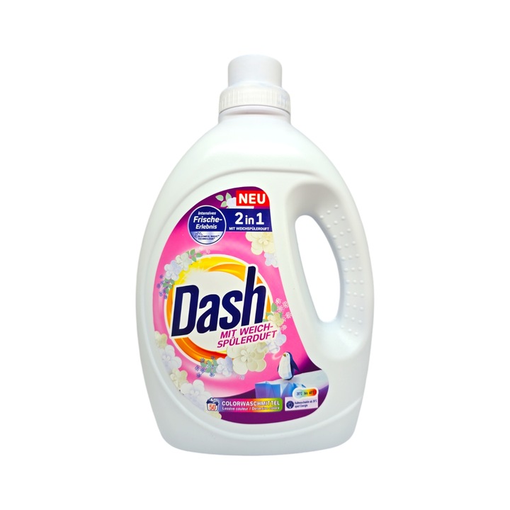 Detergent lichid Dash, 2in1, Pentru rufe colorate, 2225ml, 50 de spalari