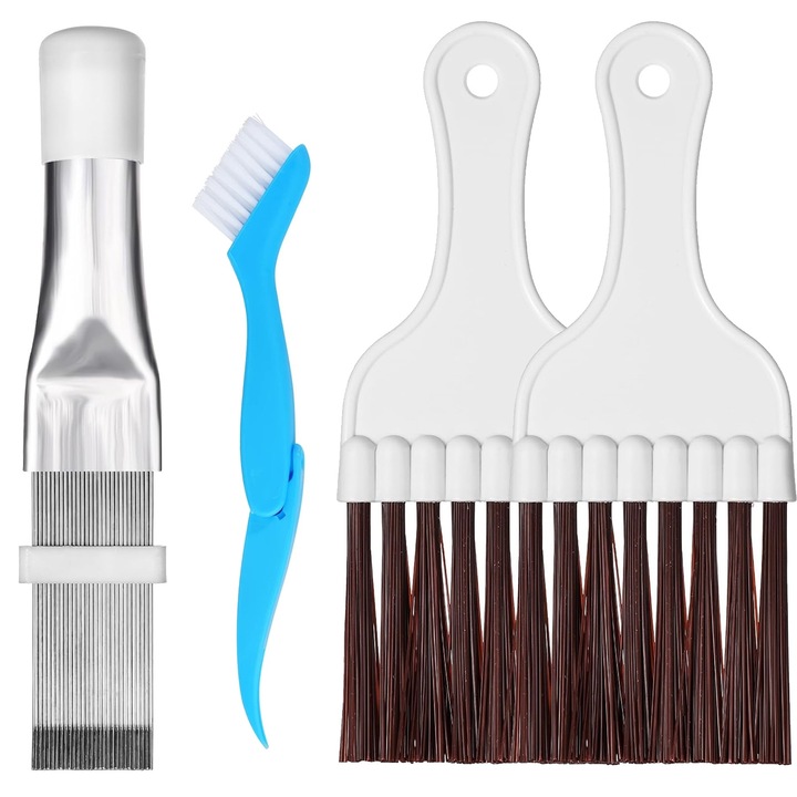 Комплект от 4 четки за почистване на кондензатора на сушилня за дрехи, Axroad Mall, Сгъваем и ергономичен дизайн, Лесен за използване и почистване, За почистване на климатици, бобини, хладилници, изпарители, Метал/Пластмаса, Синьо/Сребристо