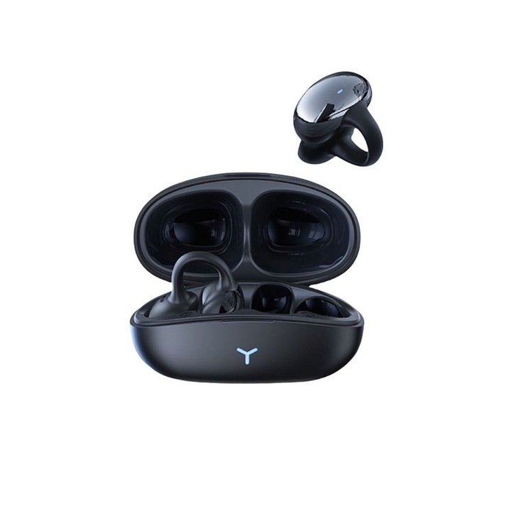 Casti wireless cu clip pentru ureche, GJB, sunet panoramic Dolby, impermeabile IPX5, 70 ore autonomie, negru, 8x4x2cm