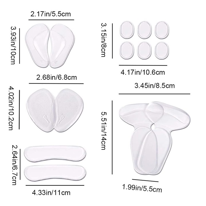 Set 14 branturi cu pernite de calcai, Axroad Mall, Adeziv puternic, Usor de utilizat, Pentru pantofi cu toc inalt, pantofi din piele, flats, pompe, cizme, Din silicon, Marime universala, Transparent