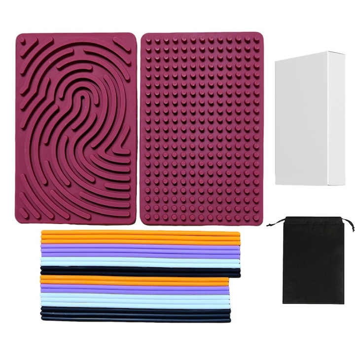 Placa de Activitati Sensoriale, Jucarie Fidget din Silicon pentru Calmarea Stresului, Controler de Joc pentru Copii 2+ si Adulti cu 20 de Snururi, Rosu