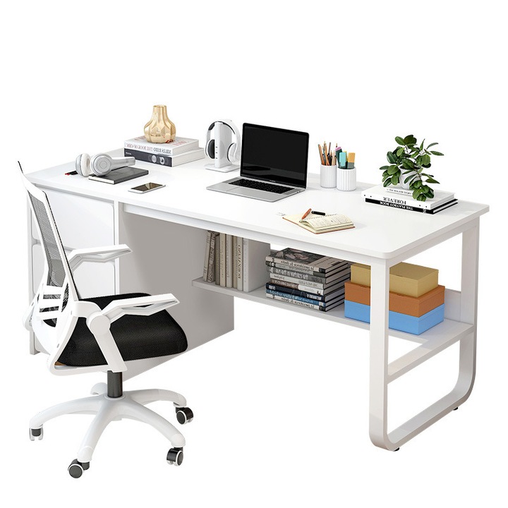 Birou calculator tineret alb stil scandinav rafturi mari 100 cm BADU