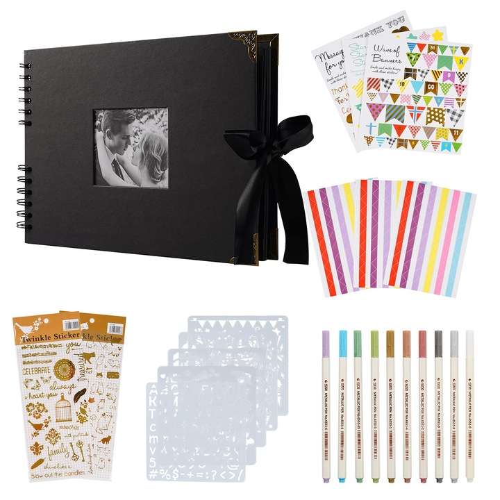 Set Album Foto Creativ, WELUOT, Cardboard/Metal, Negru