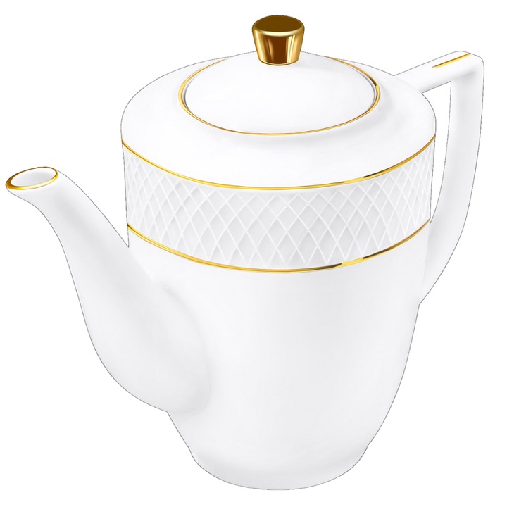 Ceainic cu infuzor pentru ceai, portelan, cu margine aurie, traditional, 750 ml, Wilmax England