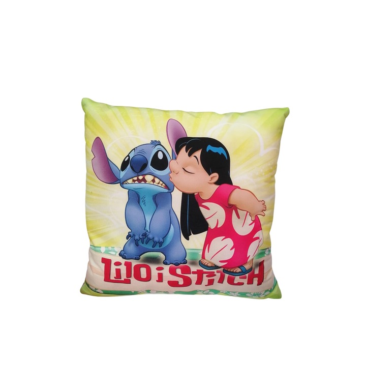 Perna personalizata pentru copii, tip Stitch, rosu, 45 cm x 45 cm