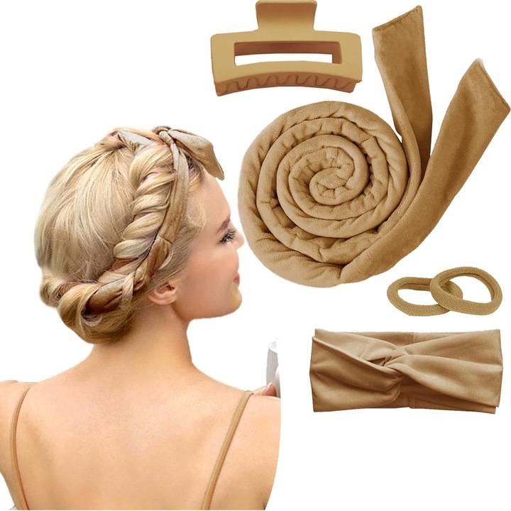 Set ondulator fara caldura Ronyes, bigudiu panglica, 2 elastice, cleste de par, Falca