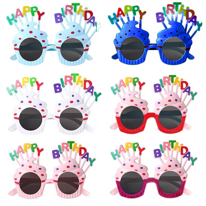 Комплект от 6 парти чаши "Happy Birthday - чаша за торта", пластмасови, многоцветни, 18x11x15см