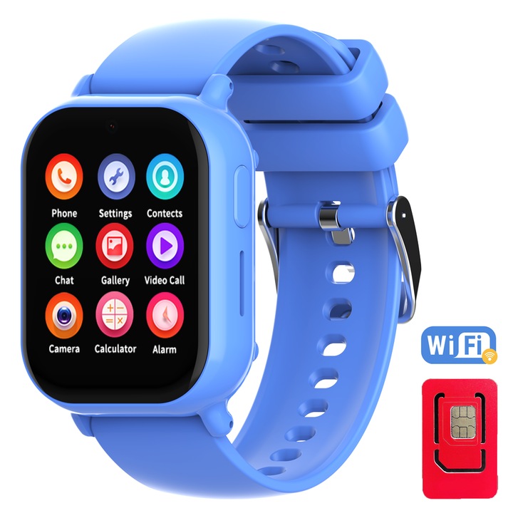Techone™ TinyTracker CT22 Детски GPS смарт часовник с местоположение и телефон, 1,55 инча RETINA, 4G LTE, видеообаждане, HD камера, Wi-Fi, водоустойчив IP67, телефон, SOS, шпионско наблюдение, син