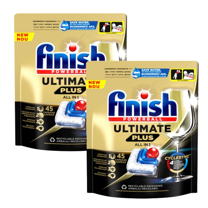 Finish Ultimate Plus mosogatógép kapszula mosogatószer csomag, 2x45 db, 90 mosás