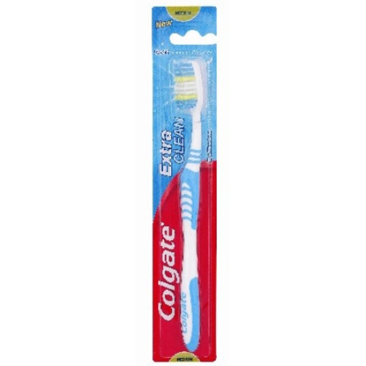 Periuta de dinti Colgate Extra Clean, medie, cu cap profilat, cu suprafata pentru curatarea limbii, 1 bucata