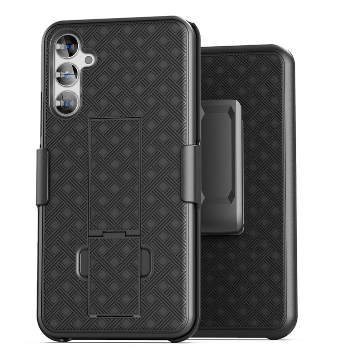 Husa Sheath pentru Samsung Galaxy A54, OPTIM SOLUTION, Ultra-slim Rotating Belt Case, Anti-Impact, Extra Grip Texture, Solid-core Polycarbonate, Anti-Drop, Microfibra, Military-Grade Protection, Negru