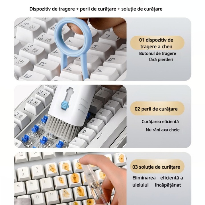 Set de curatare 7 in 1 pentru electronice, kit complet, albastru, 60x35x14.2cm