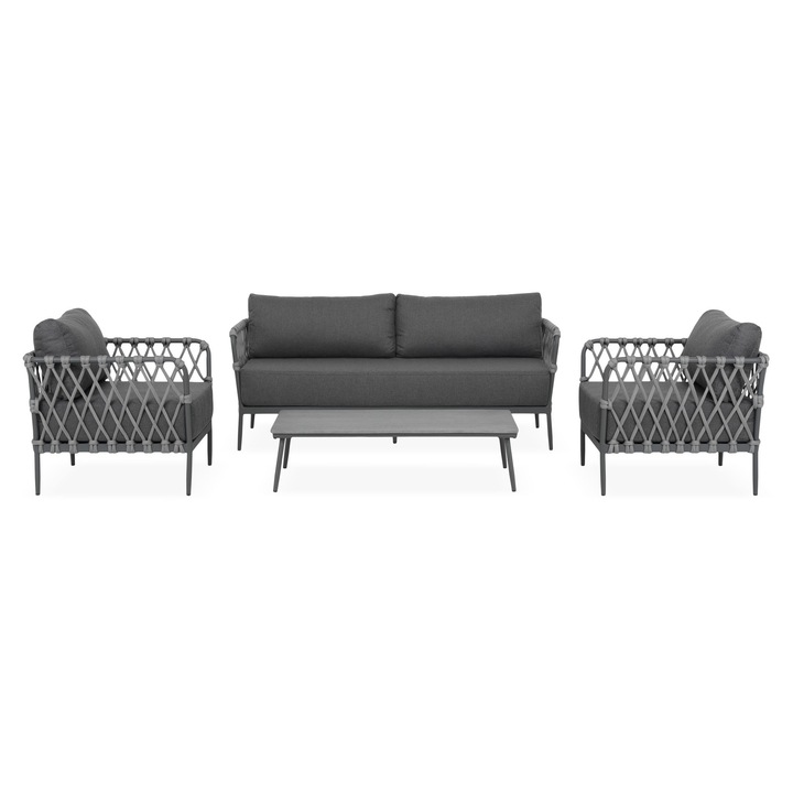 Set mobilier gradina/terasa 2 fotolii, canapea si masuta, Maison Mex MARRAKESH gri/antracit