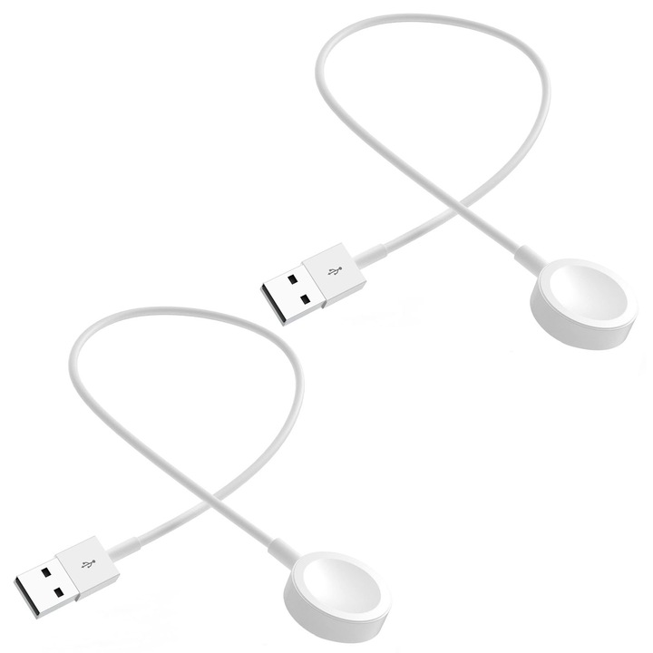 Incarcator magnetic wireless pentru ceas Apple Watch, SINBINTA, 2 buc, Cablu de incarcare USB, Portabil, Usor de utilizat, Incarcare rapida, Compatibil IWatch Series 1/2/3/4/5/6/7/8/SE/Nike+/Ultra, 38-44 mm, Incarcare rapida, 1 m, Alb