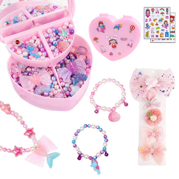 Set de artizanat pentru fetite, cutie de bijuterii pentru copii, sirena, multicolor
