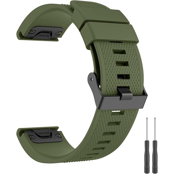 Каишка за часовник, Vogo®, съвместима с Garmin Fenix 5/5 Plus/6, Forerunner 935/945, Instinct, Approach S60 и Quatix 5, 22 mm, силикон, зелен