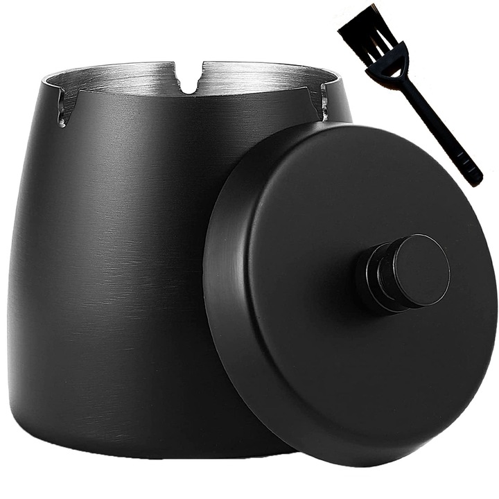 Hamutartó szélálló burkolattal, Hggzeg, M-es, Hordozható, Rozsdaálló, Csúszásmentes, Könnyen tisztítható és eltávolítható, Csökkenti a szagokat, Alkalmas teraszra, teraszra, erkélyre, Rozsdamentes acél, 10,5x7,5x9 cm, Mélyfekete